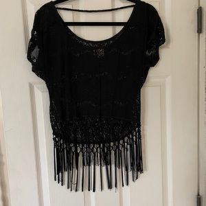 Fringe scoop neck top